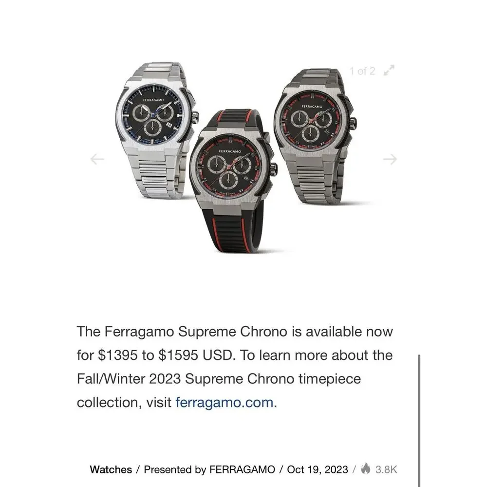 Ferragamo Supreme‎ Chrono Men’s Swiss Quartz Watch 43mm Gunmetal SFK200423